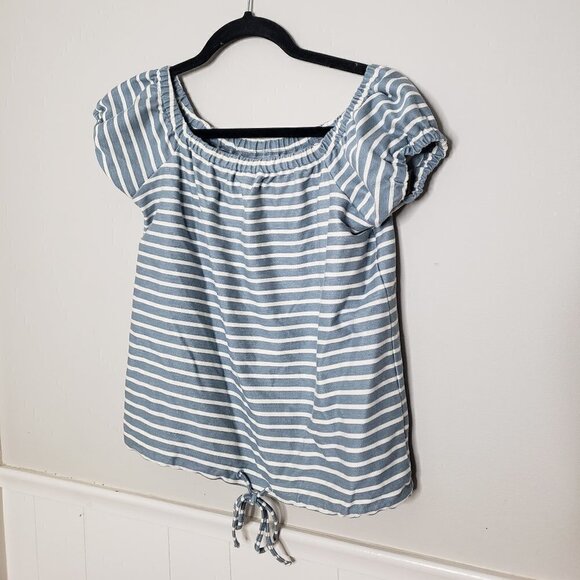 MADEWELL Blue White Melody Off the Shoulder Top - Picture 1 of 4